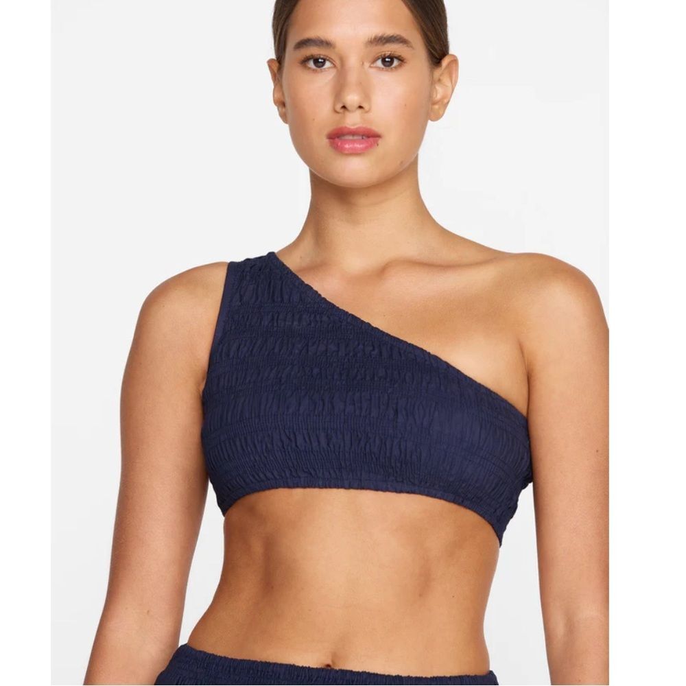 MIKOH PALOPO NAVY ONE SHOULDER TOP Size Small